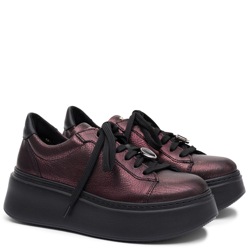 Maciejka Skórzane Sneakersy Damskie Na Platformie Bordowe 6191W-23/00-8