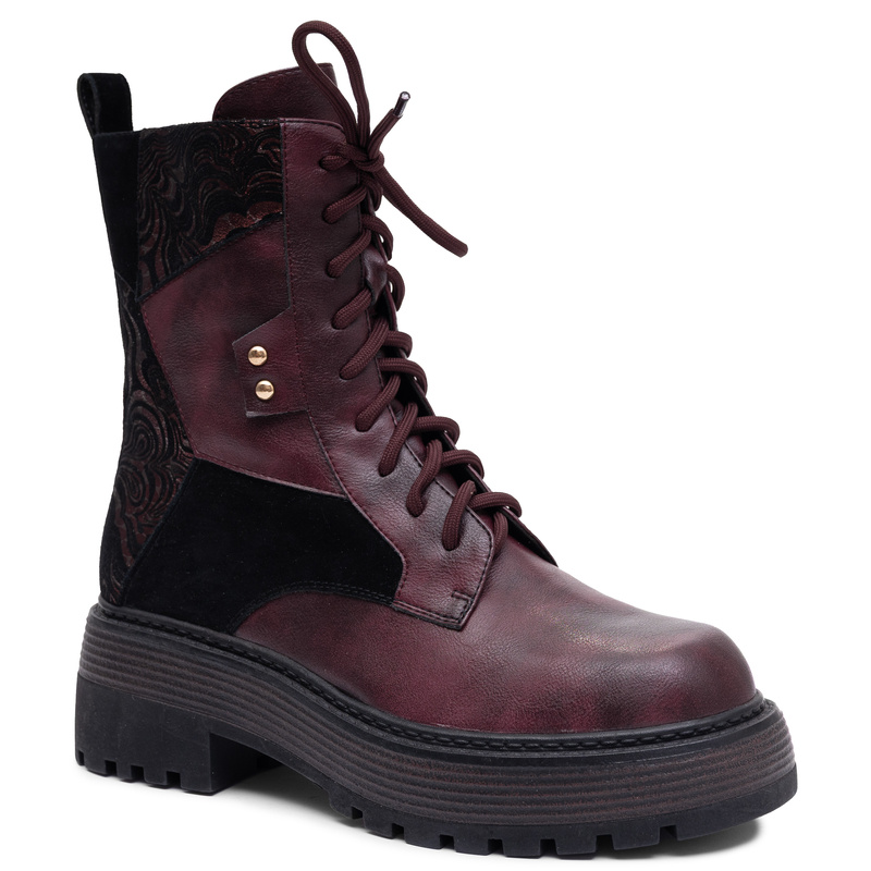 Maciejka Leather Warm Platform Combat Ankle Boots Burgundy K7837-23/00-7