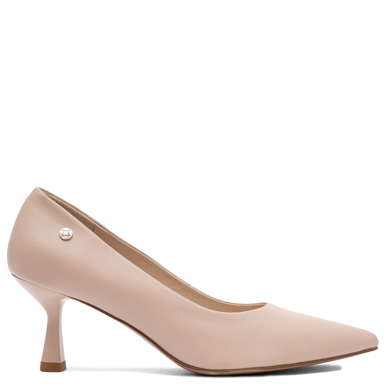 Maciejka Czółenka Skórzane Szpiczasty Nosek Kitten Heel Beżowe K7527-28/00-1