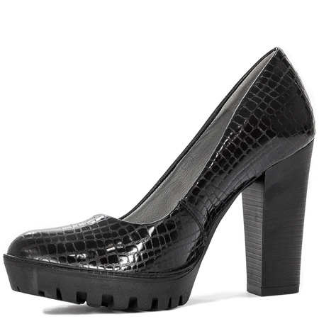 Maciejka Classic Leather Pumps on Block Heel and Platform Black 02629-43-00-1