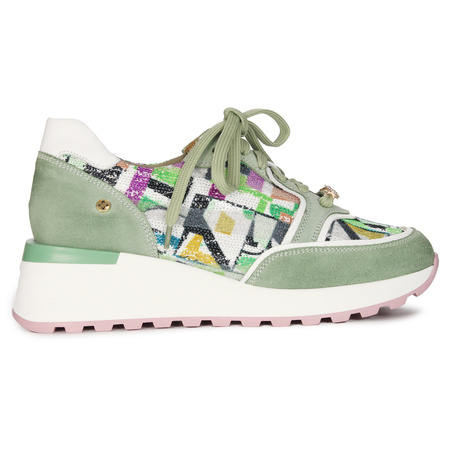 Maciejka Półbuty sneakersy skórzane na platformie zielony+róż