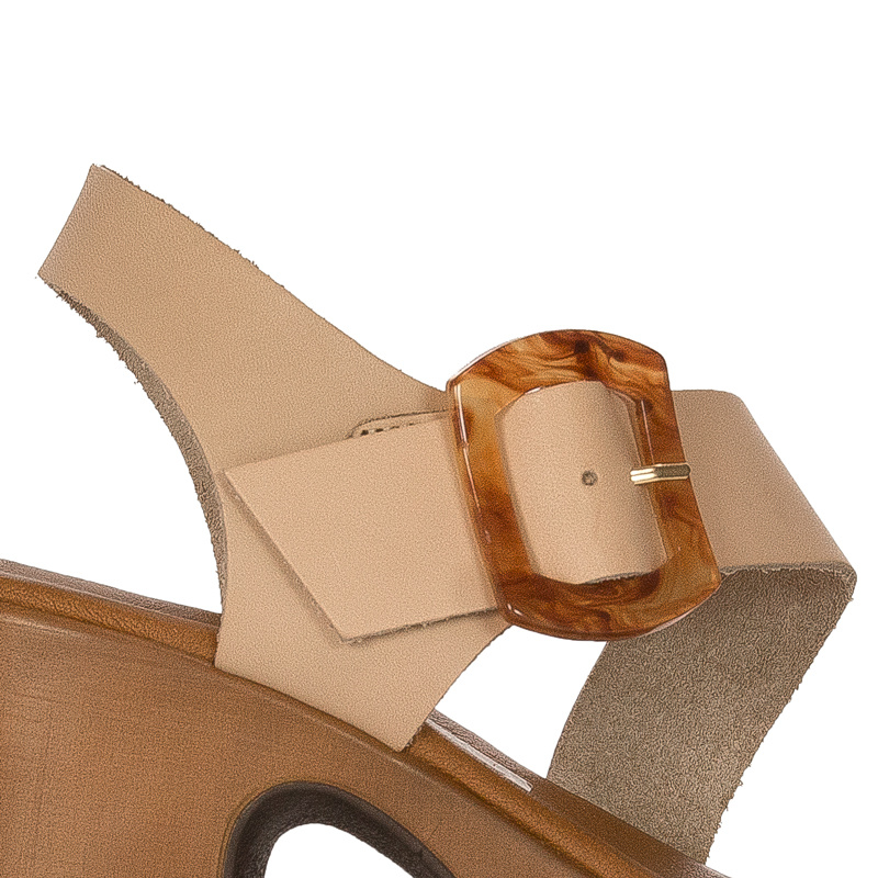 Maciejka Leather High Block Heel Sandals with Tortoiseshell Buckle, Beige L5245-04-00-0