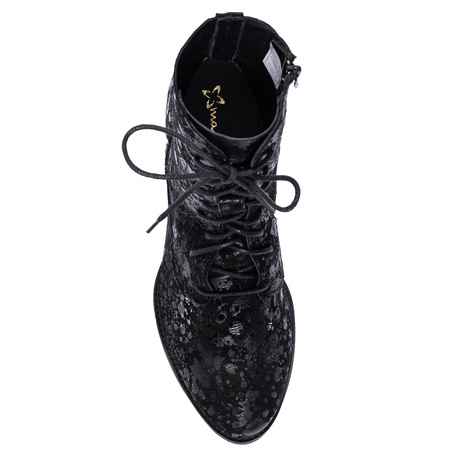 Maciejka Botki Skórzane Sznurowane Z Zamkiem Czarne 6391W-43/00-1