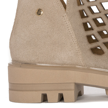 Maciejka Women's Beige openwork leather ankle boots
