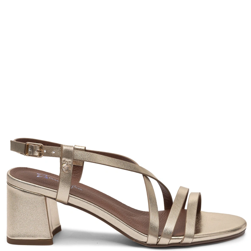 Maciejka Elegant Metallic Leather Block Heel Sandals Gold K7486-25/00-0