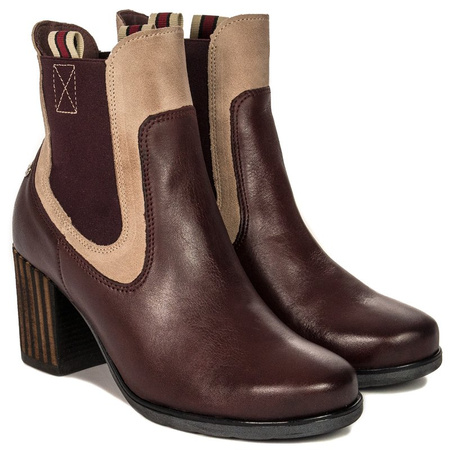 Maciejka Chelsea Ankle Boots Leather Contrast Trim Burgundy 03759-23/00-3