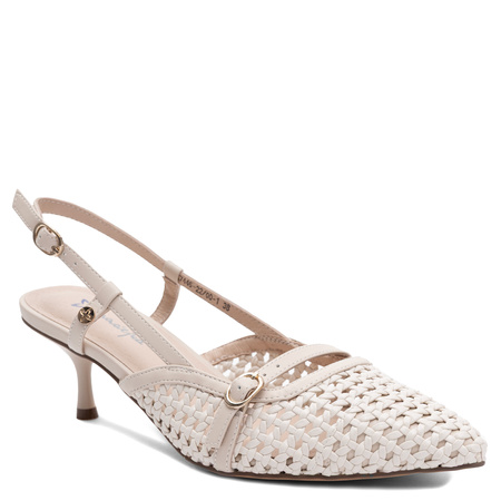 Maciejka Czółenka Slingback Plecione Skórzane Beżowe K7446-22/00-1
