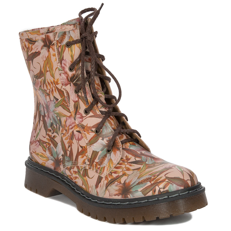 Maciejka Pink + Flowers Lace-up Boots 01609-15/00-6