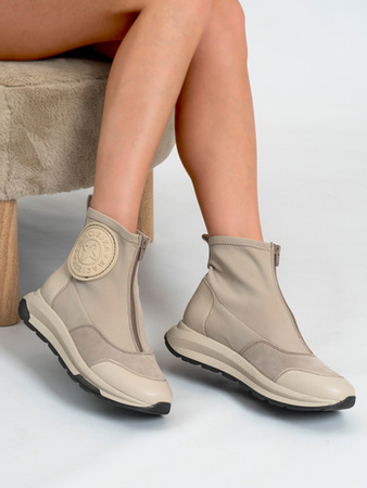 Maciejka Craftsmanship Leather-Textile Ankle Boots Front-Zip Light Beige 06297-22/00-8