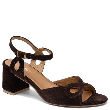 Maciejka Original Leather Women's Sandals On A Stable Block Heel Brown 07560-02/00-1