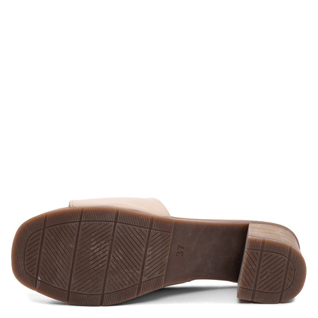 Maciejka Leather Block Heel Women's Slides Beige E7395-04/00-1