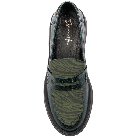 Maciejka Premium Leather Loafers Metallic Velour Print Green 06250-09/00-1