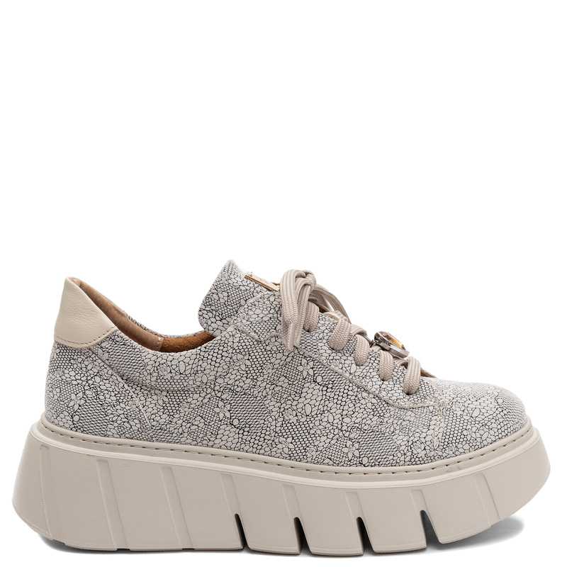 Maciejka Leather Platform Sneakers Openwork Pattern Beige 6891W-03/00-8