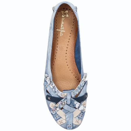 Maciejka Leather Ballet Flats Woven Toe Flat Heel Blue 01358-45-00-0