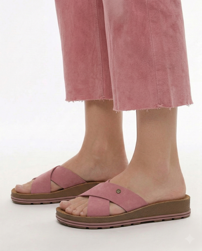 Maciejka Leather Slides Cross-Strap Platform Pink P7504-15/00-0