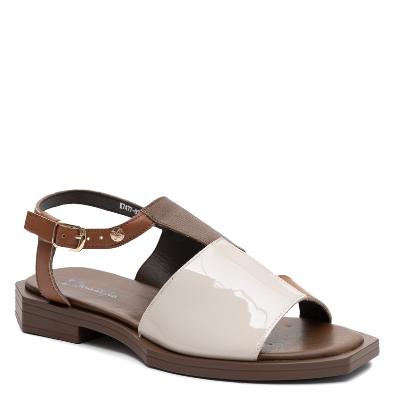 Maciejka Leather Sandals Asymmetric Square Toe Beige-Brown K7477-02/00-1