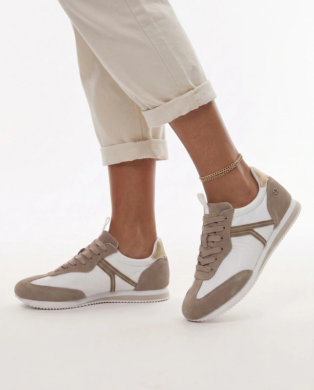 Maciejka Leather Lace-Up Sneakers Gold Details White Beige M7355-04/00-7