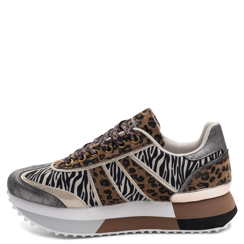 Maciejka Skórzane Sneakersy Wzory Zwierzęce Srebrne Detale M7356-25/00-7