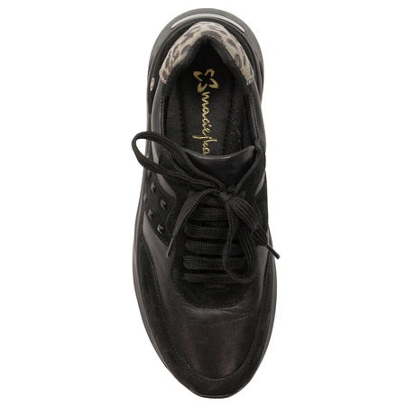 Maciejka Sneakersy Skórzane Na Koturnie z Nitami i Wstawką Animal Print Czarne P7239-01/00-7