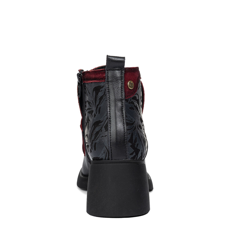 Maciejka Crafted Leather Ankle Boots Embossed Panel Black-Burgundy 07139-23/00-8