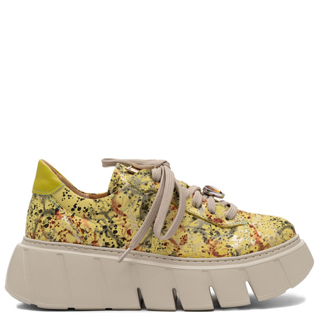 Maciejka Leather Platform Derby Lace-Ups Patterned Green-Yellow 06891-07/00-8