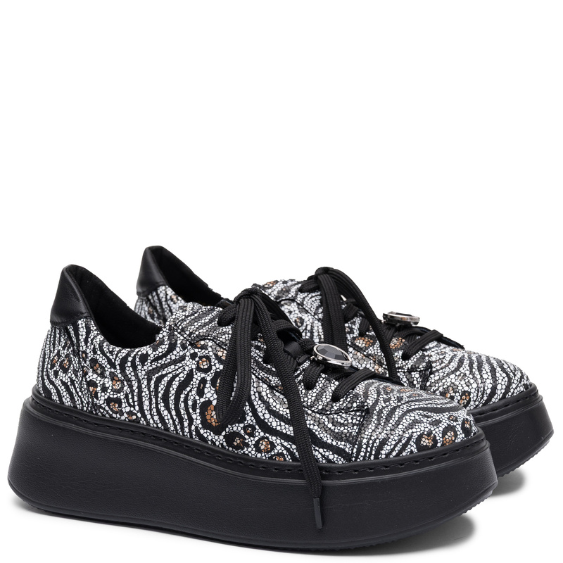 Maciejka Skórzane Sneakersy Damskie Na Platformie Biało-Czarne 6191W-25/00-8