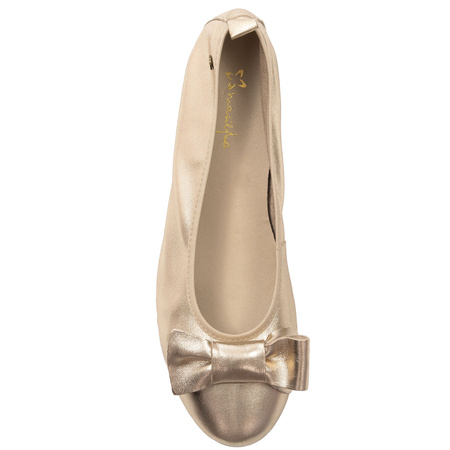 Maciejka Leather Ballerinas Metallic Bow Gold P6802-25/00-0