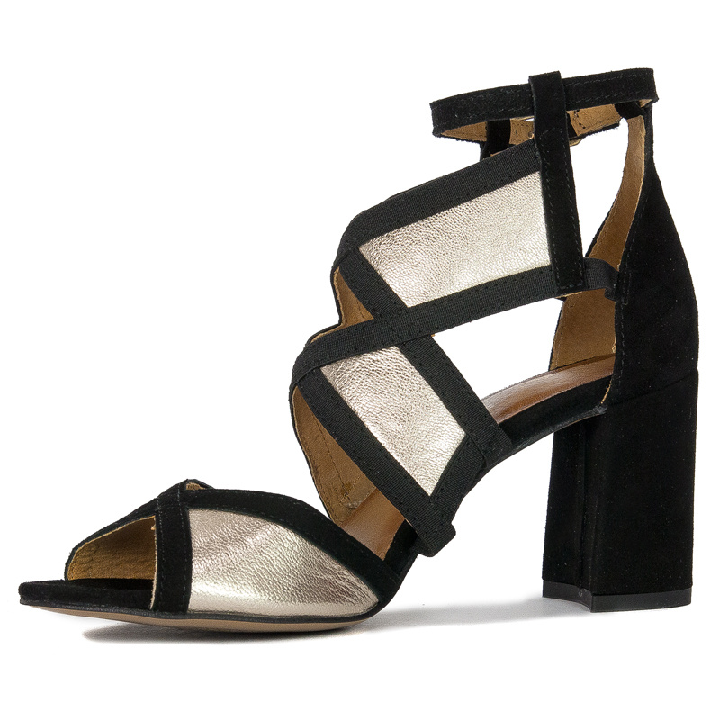 Maciejka Women's sandals in natural leather gold + black
