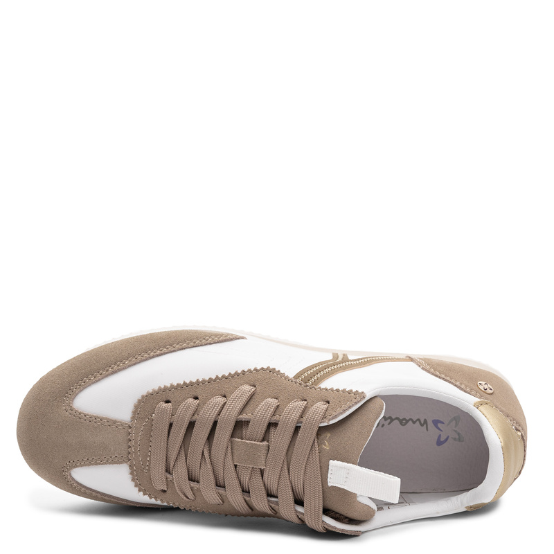 Maciejka Skórzane Sznurowane Sneakersy Biało-Beżowe M7355-04/00-7