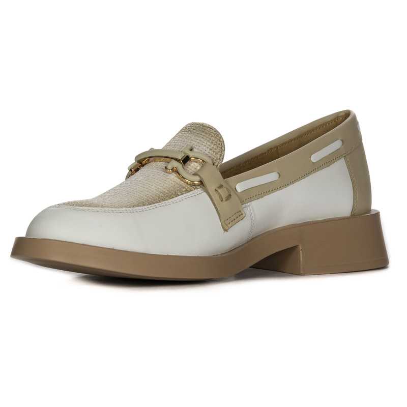 Maciejka Woman's Leather White + Beige Flat Shoes