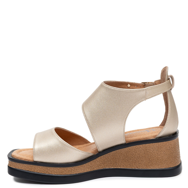 Maciejka Leather Wedge Sandals Asymmetric Closed Heel Gold K7471-26/00-1