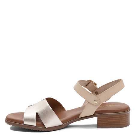 Maciejka Leather Sandals Elegant Low Block Gold Beige E7393-25/00-1
