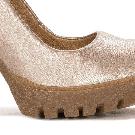 Maciejka Leather Pumps Block Heel With Platform Gold 02629-52/00-1