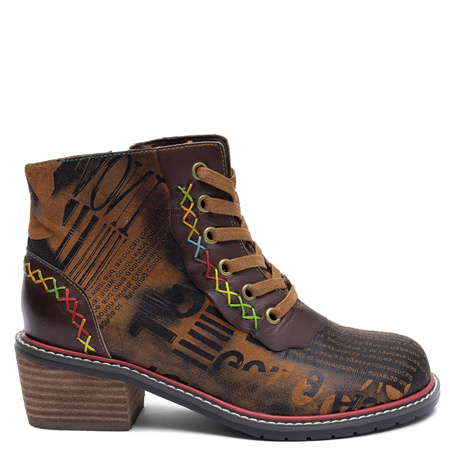 Maciejka Skórzane Trzewiki Damskie Rude K7684-29/00-7