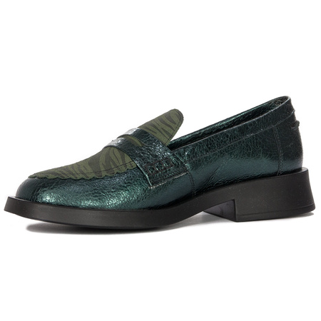 Maciejka Premium Leather Loafers Metallic Velour Print Green 06250-09/00-1