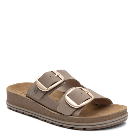 Maciejka Leather Slides Elevated Platform Decorative Buckles Beige P7537-04/00-5