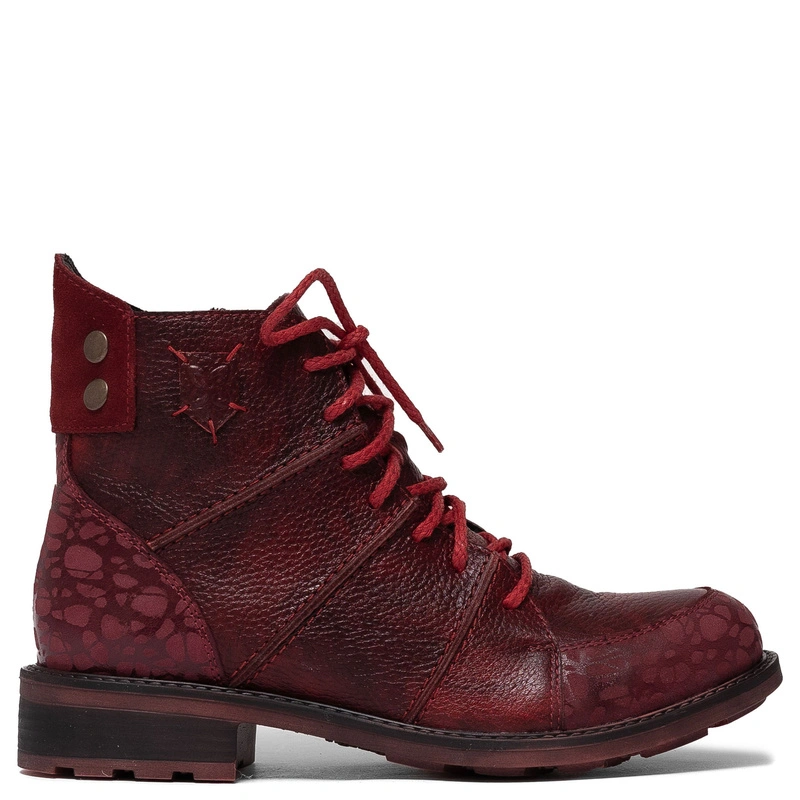 Maciejka Women’s Leather Lace-Up Boots Diagonal Stitching Zip Red 07047-08/00-8