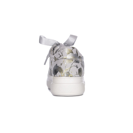 Maciejka Leather Platform Sneakers Floral Pattern Pearl Details in Ash Grey N6482-38/00-1