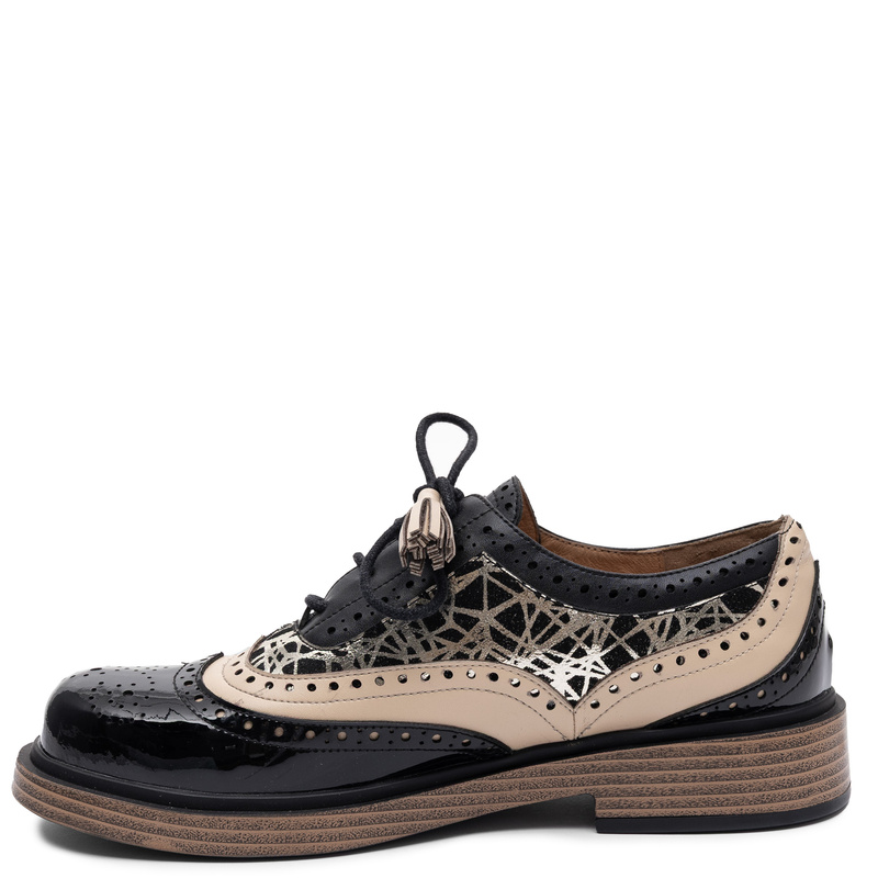 Maciejka Leather Lace-Up Shoes Elegant Two-Tone Black Beige Women’s Shoes K7816-01/00-1