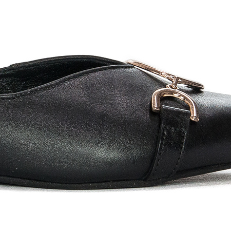 Maciejka Genuine Leather Ballerinas With Almond Toe and Gold Buckle Black 05934-01/00-1