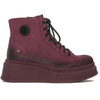 Maciejka Velour Leather Combat Boots on Platform Burgundy 06309-23/00-8