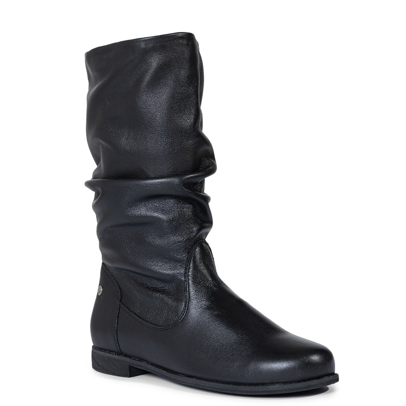 Maciejka Leather Slouchy Flat Boots Black 05057-20/00-6