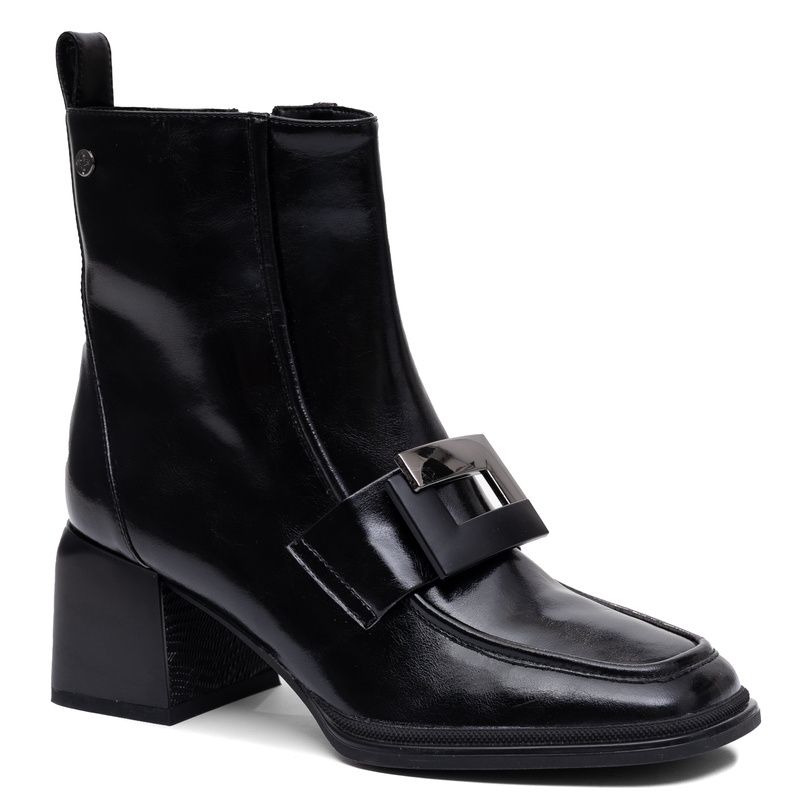 Maciejka Leather Ankle Boots Square Toe Decorative Buckle Black K7788-01/00-7