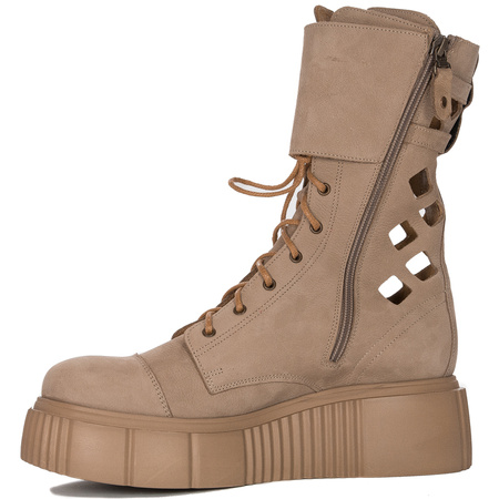 Maciejka Women's ankle boots, leather nubuck on a beige platform