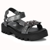Maciejka Silver + Grey leather women's flat velcro sandals