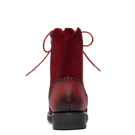 Maciejka Leather Lace-Up Boots Flat Heel Red A7155-08/00-7