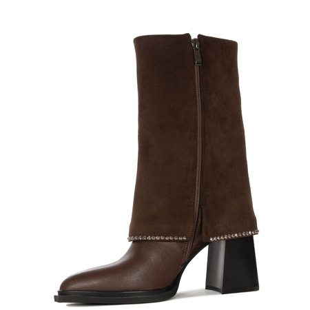 Maciejka Leather Suede-Cuff Block-Heel Boots Brown K7206-02/00-8