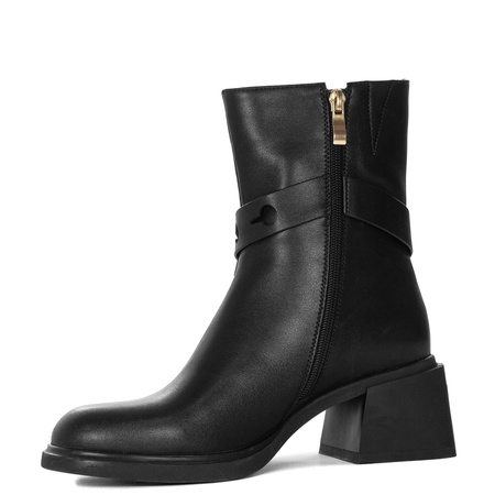 Maciejka Leather Ankle Boots Block Heel Zip Black K7183-01/00-8