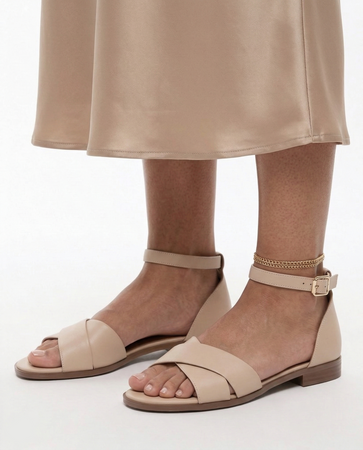 Maciejka Leather Sandals Minimalist Ankle-Strap Beige K7459-04/00-1