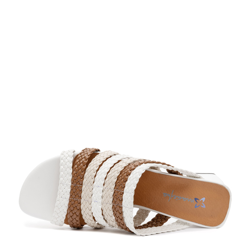 Maciejka Leather Braided Mules Block Heel 7 cm White–Brown K7526-11/00-1